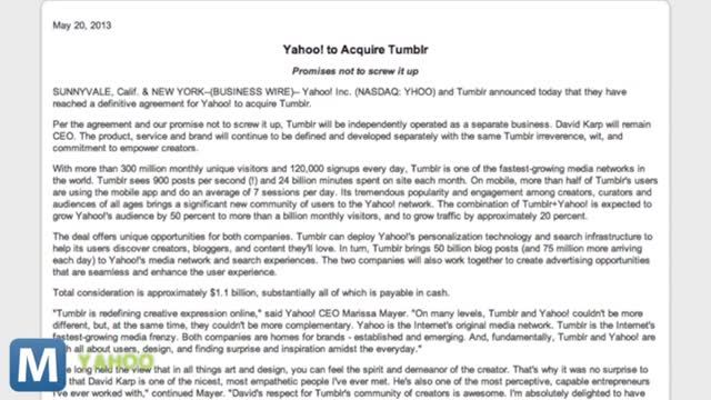 News video: Yahoo Board Approves $1.1 Billion Tumblr Acquisition and Other News You Need to Know